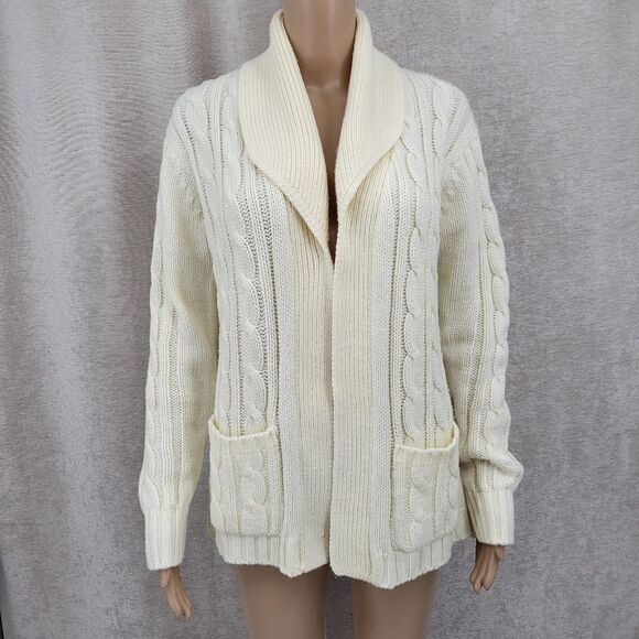 Eileen Vintage Cable Knit Women's Sweater Open Style Cardigan Off White - Picture 1 of 11